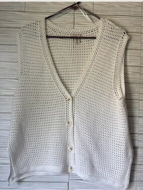 Sincerely Jules White Open-Knit Button Vest